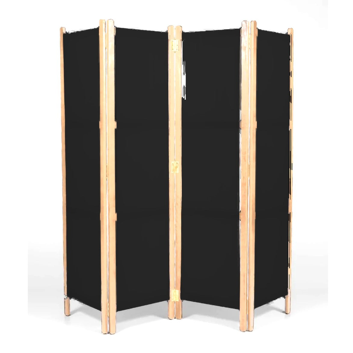 Paravent Coulisse 4 panneaux — vernis naturel, toile Noir