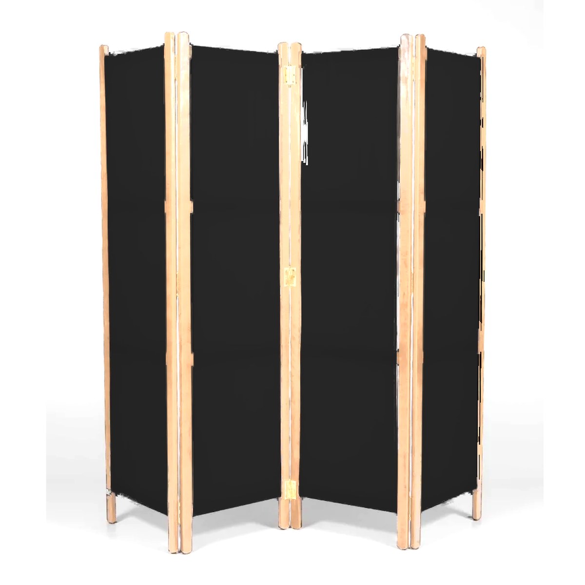 Paravent Coulisse 4 panneaux — vernis naturel, toile Noir