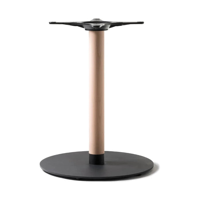 Piètement de table Celestina 73 cm — base large à reprise d'acier sur colonne hêtre