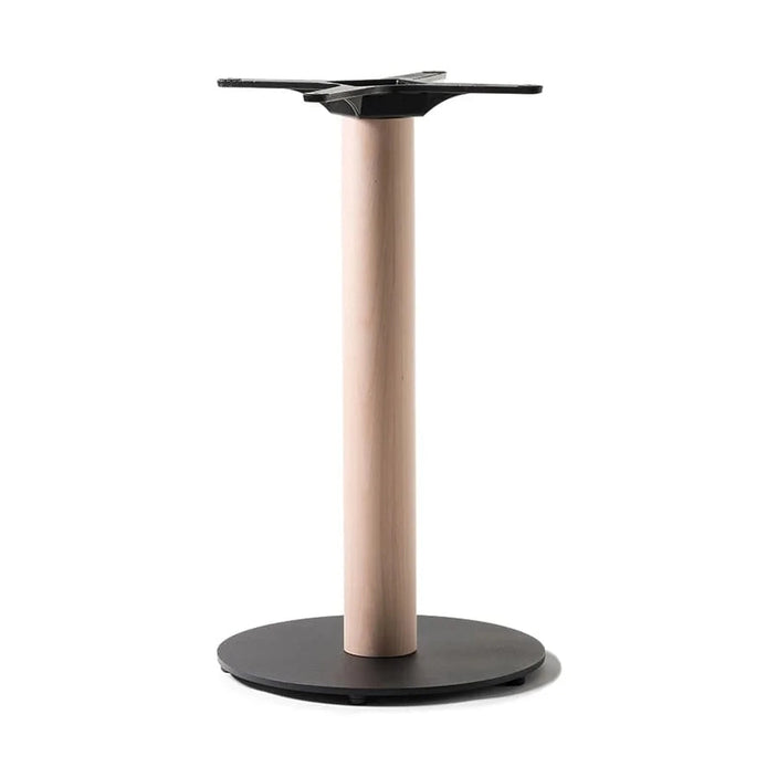 Piètement de table Venise 73 cm — base fonte d'acier à colonne hêtre cylindrique