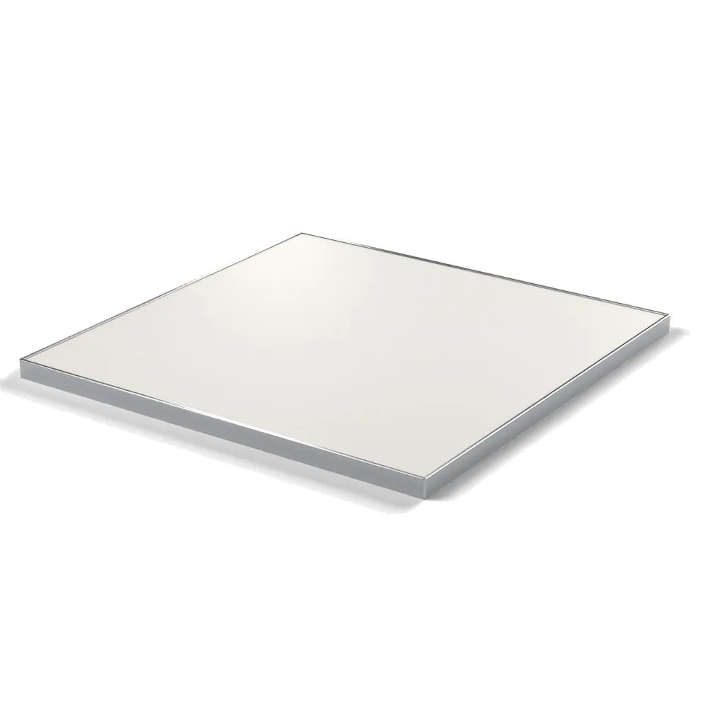 Plateau cadre inox Deauville carré 27 mm — décor Bianco Ghiaccio, cadre inox poli