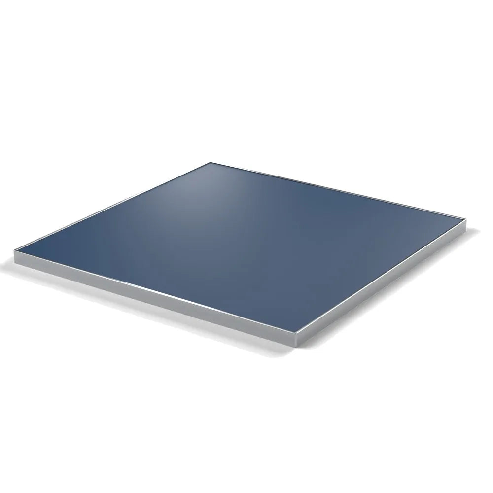 Plateau cadre inox Deauville carré 27 mm — décor Bleu Velvet, cadre inox poli