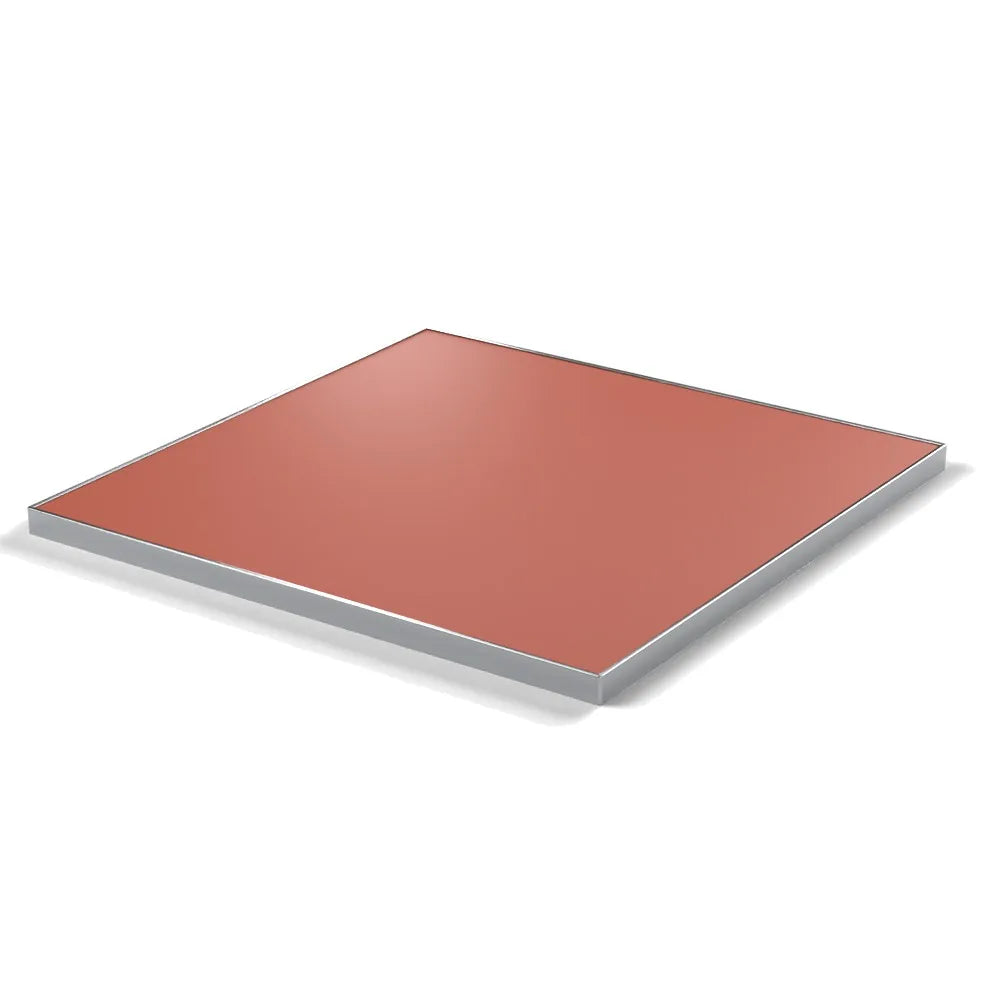 Plateau cadre inox Deauville carré 27 mm — décor Brique, cadre inox poli
