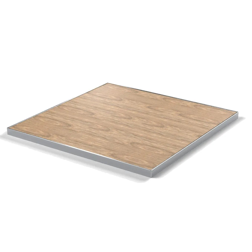 Plateau cadre inox Deauville carré 27 mm — décor Chêne Vendôme, cadre inox poli