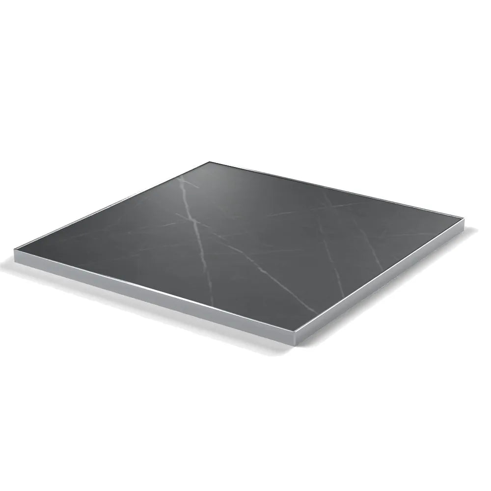 Plateau cadre inox Deauville carré 27 mm — décor Nero Grafite, cadre inox poli