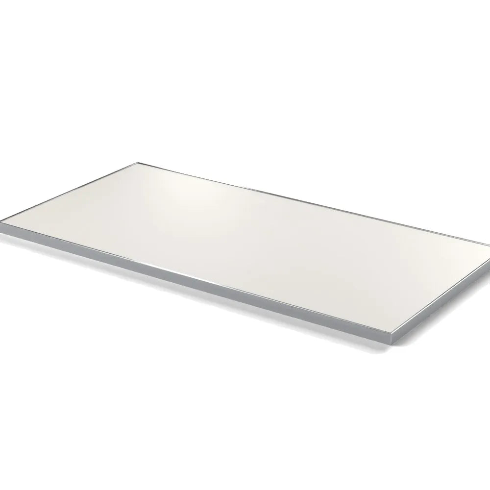 Plateau cadre inox Deauville rectangulaire 27 mm — décor Bianco Ghiaccio, cadre inox poli