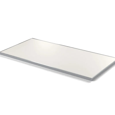 Plateau cadre inox Deauville rectangulaire 27 mm — décor Bianco Ghiaccio, cadre inox poli