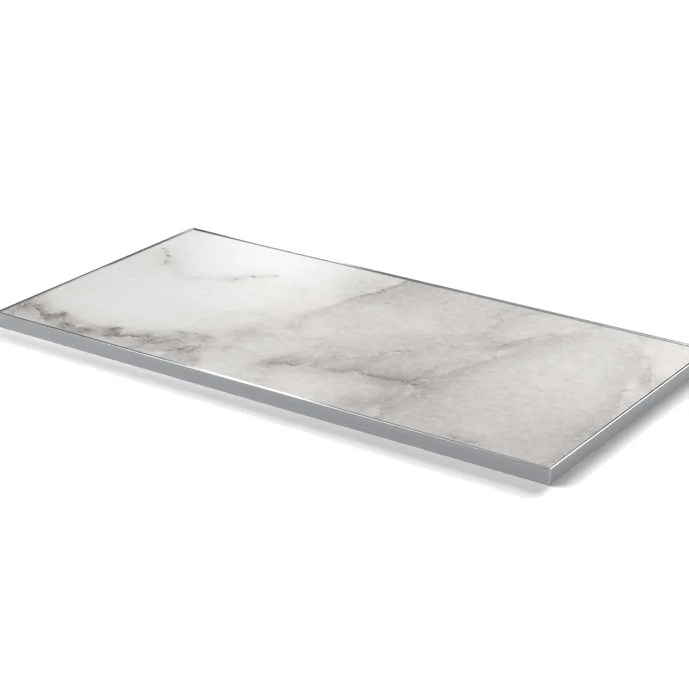 Plateau cadre inox Deauville rectangulaire 27 mm — décor Marbre Veneto, cadre inox poli