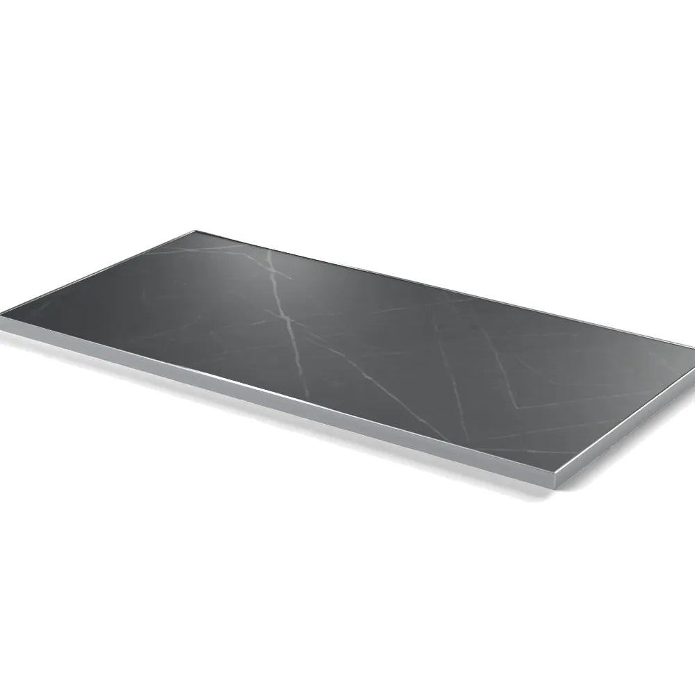 Plateau cadre inox Deauville rectangulaire 27 mm — décor Nero Grafite, cadre inox poli