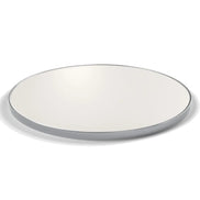 Plateau cerclage inox Deauville rond 27 mm — décor Bianco Ghiaccio, cerclage inox poli