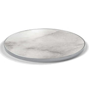 Plateau cerclage inox Deauville rond 27 mm — décor Marbre Veneto, cerclage inox poli
