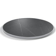 Plateau cerclage inox Deauville rond 27 mm — décor Nero Grafite, cerclage inox poli