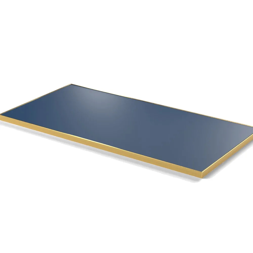 Plateau cadre laiton Riviera rectangulaire 27 mm — décor Bleu Velvet, cadre laiton lisse