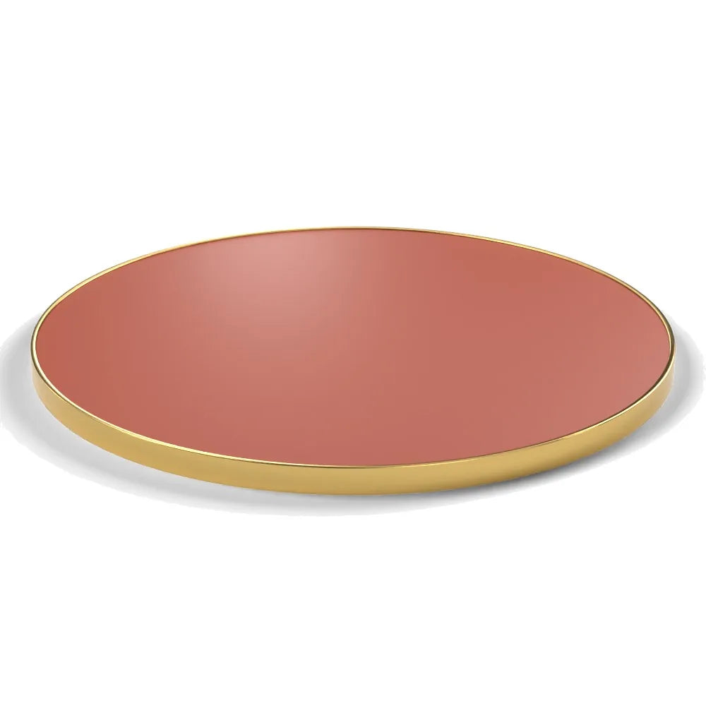Plateau cerclage laiton Riviera rond 27 mm — décor Brique, cerclage laiton lisse