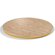 Plateau cerclage laiton Riviera rond 27 mm — décor Chêne Vendôme, cerclage laiton lisse