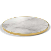 Plateau cerclage laiton Riviera rond 27 mm — décor Marbre Veneto, cerclage laiton lisse