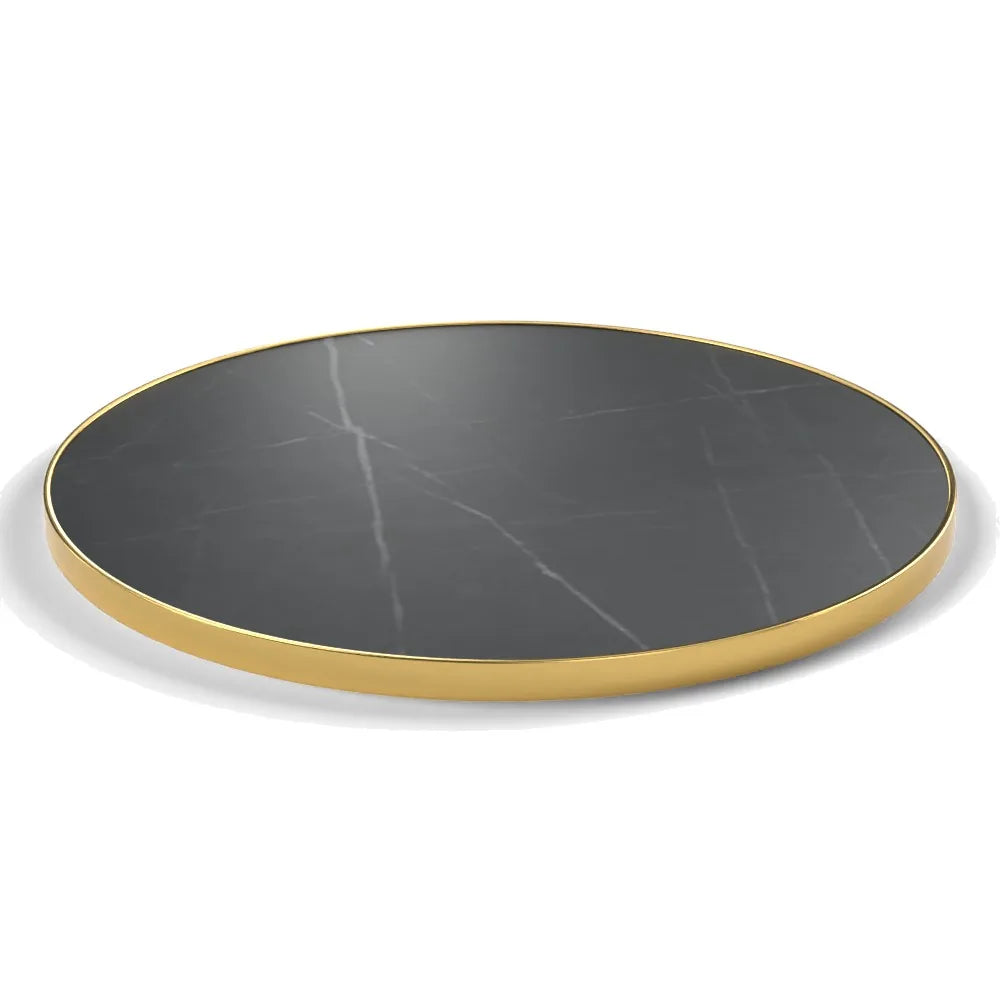 Plateau cerclage laiton Riviera rond 27 mm — décor Nero Grafite, cerclage laiton lisse