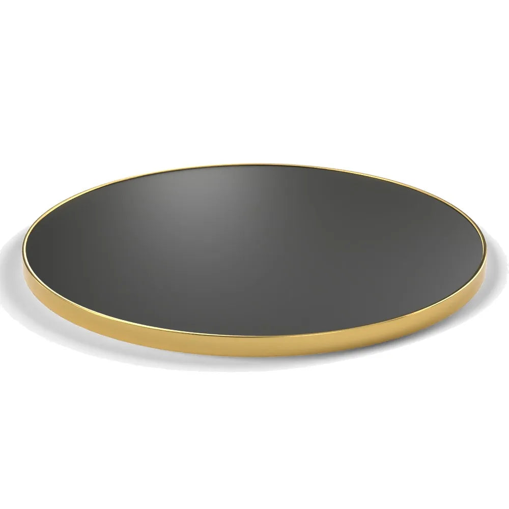 Plateau cerclage laiton Riviera rond 27 mm — décor Noir, cerclage laiton lisse