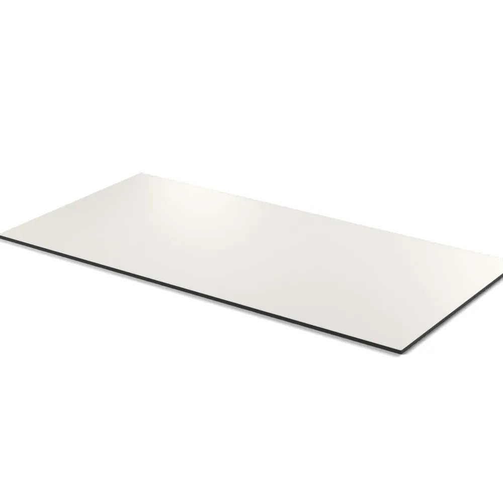 Plateau compact Mistral rectangulaire 10 mm — décor Blanc Megève, compact HPL tranche noire