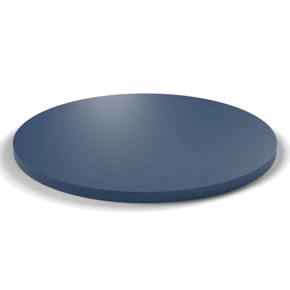 Plateau stratifié Atelier rond 28 mm — décor Bleu Velvet, chant ton sur ton