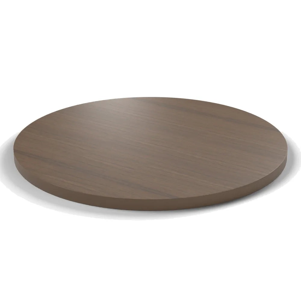Plateau stratifié Atelier rond 28 mm — décor Noisetier Brun, chant ton sur ton