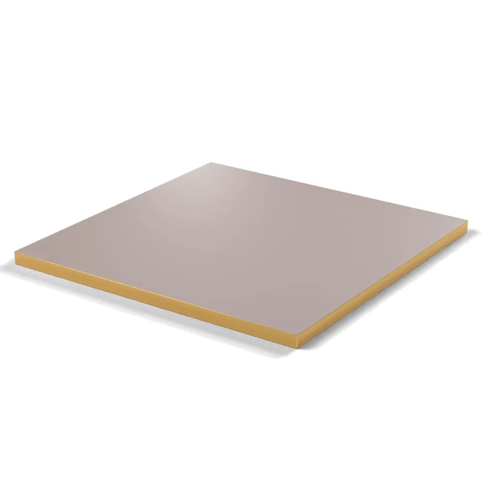 Plateau stratifié Brasserie carré 28 mm — décor Beige Nude, chant PVC effet laiton