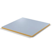 Plateau stratifié Brasserie carré 28 mm — décor Bleu Oslo, chant PVC effet laiton
