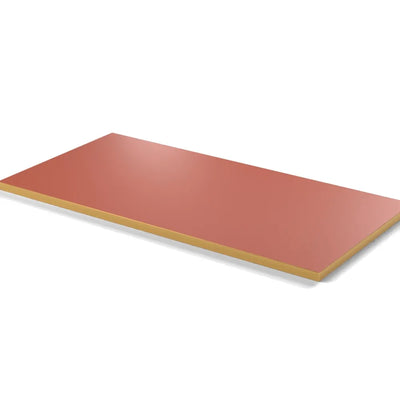 Plateau stratifié Brasserie rectangulaire 28 mm — décor Brique, chant PVC effet laiton