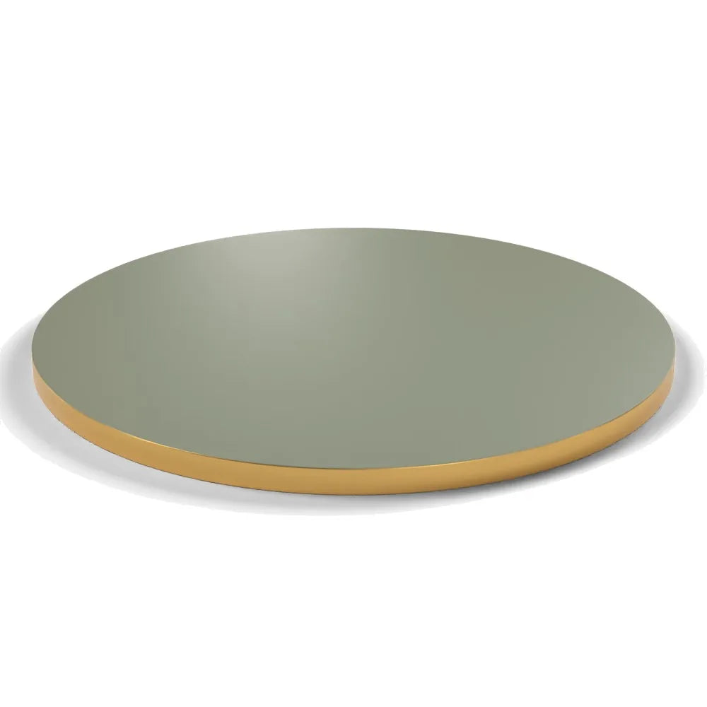 Plateau stratifié Brasserie rond 28 mm — décor Agave, chant PVC effet laiton