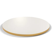 Plateau stratifié Brasserie rond 28 mm — décor Bianco Ghiaccio, chant PVC effet laiton