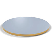 Plateau stratifié Brasserie rond 28 mm — décor Bleu Oslo, chant PVC effet laiton