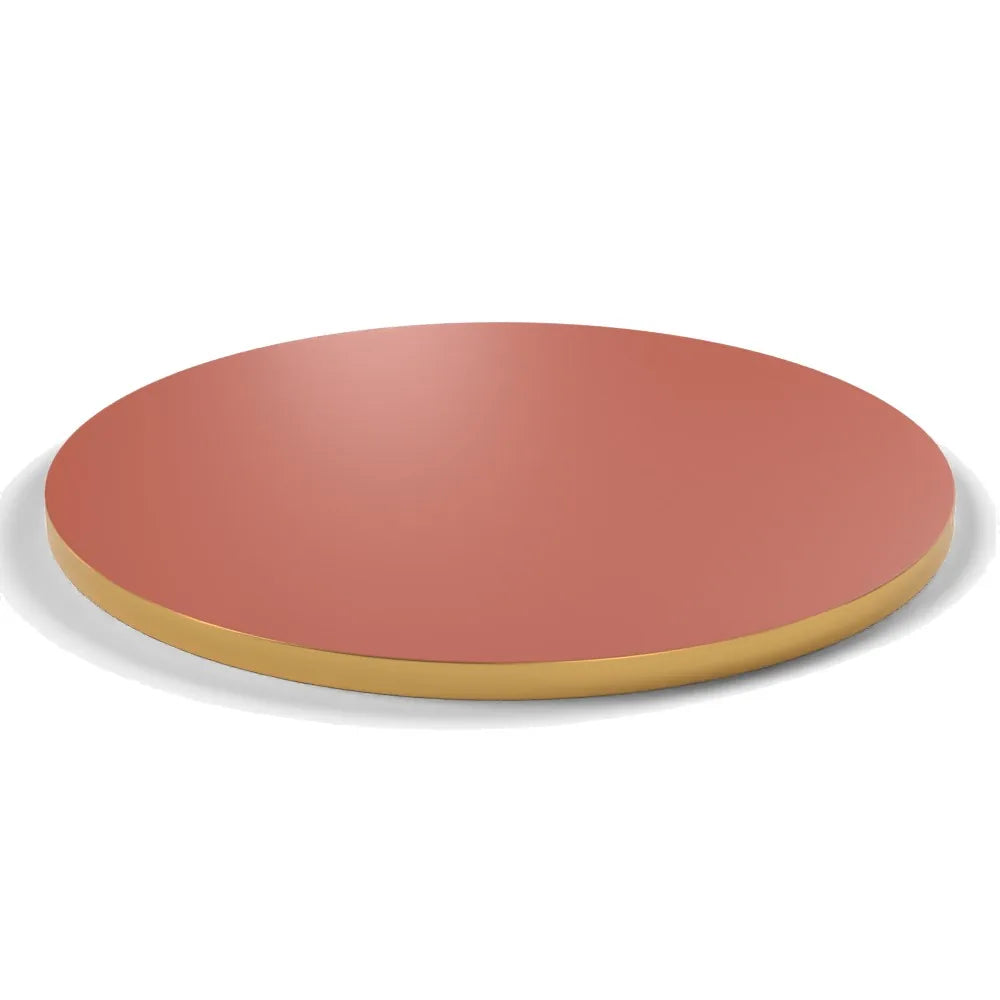 Plateau stratifié Brasserie rond 28 mm — décor Brique, chant PVC effet laiton