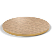 Plateau stratifié Brasserie rond 28 mm — décor Chêne Vendôme, chant PVC effet laiton