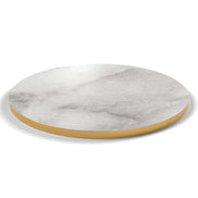 Plateau stratifié Brasserie rond 28 mm — décor Marbre Veneto, chant PVC effet laiton