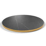 Plateau stratifié Brasserie rond 28 mm — décor Nero Grafite, chant PVC effet laiton