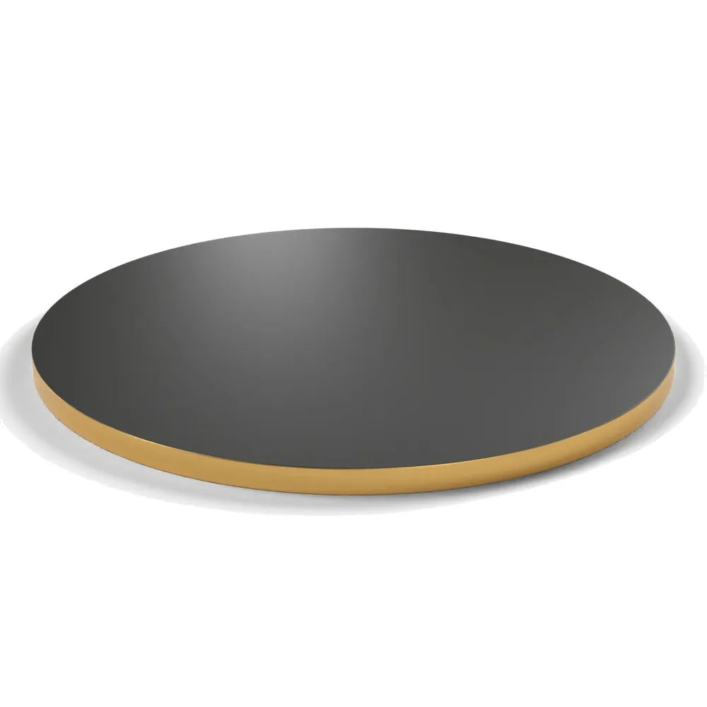 Plateau stratifié Brasserie rond 28 mm — décor Noir, chant PVC effet laiton