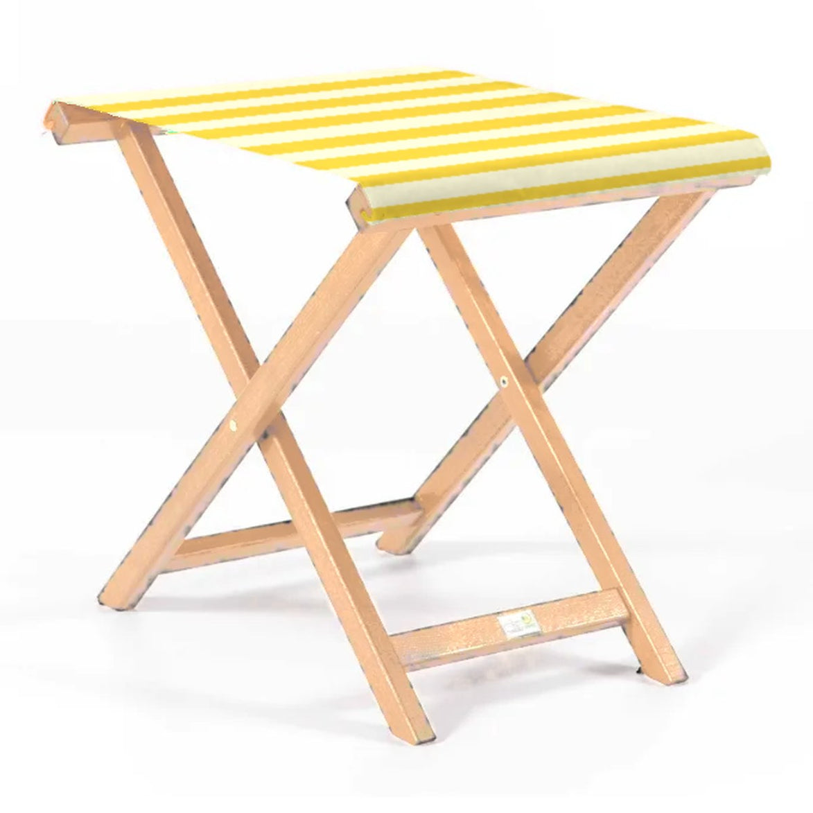 Repose-pieds Biarritz — vernis naturel, toile Rayé blanc jaune 011