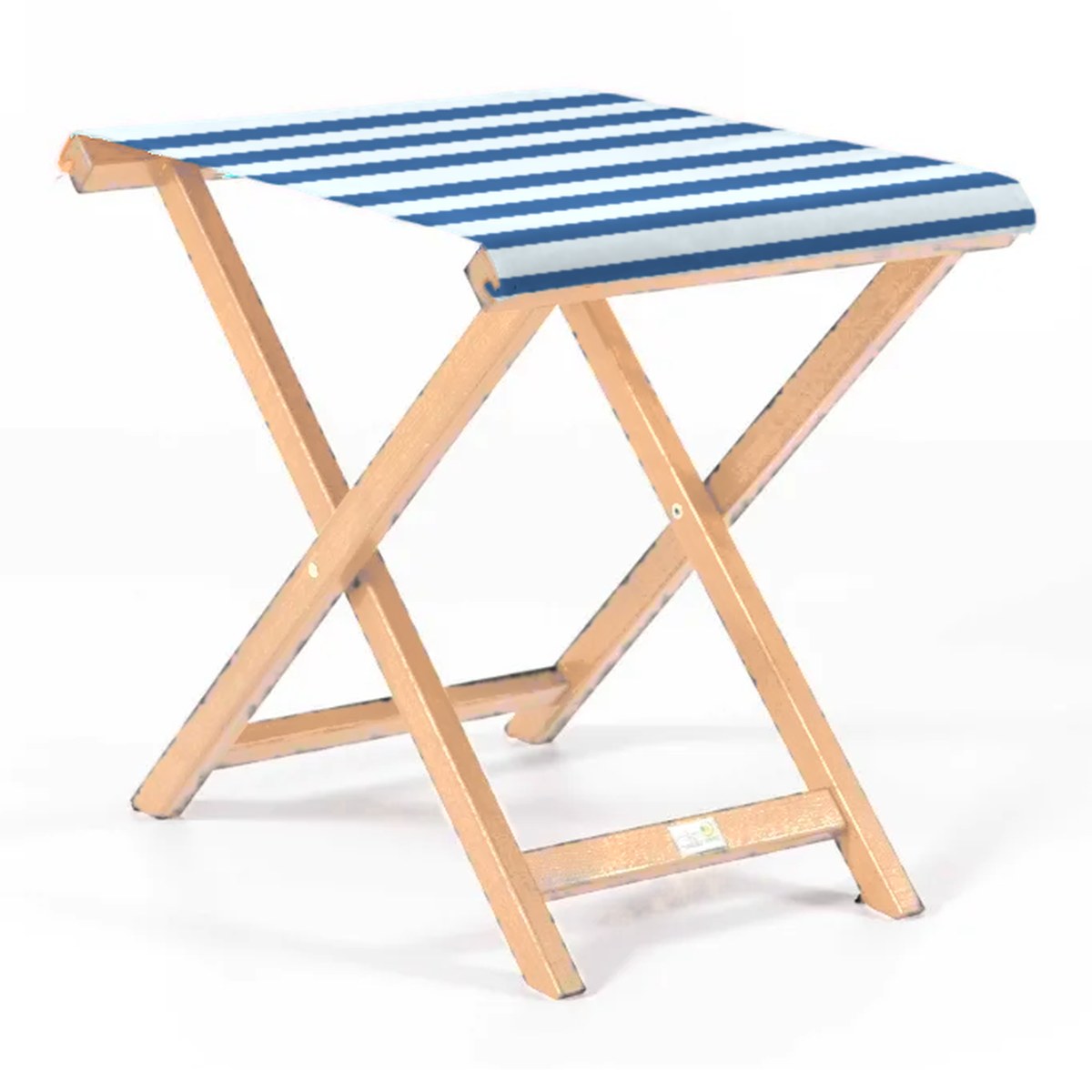 Repose-pieds Biarritz — vernis naturel, toile Rayé blanc bleu 012