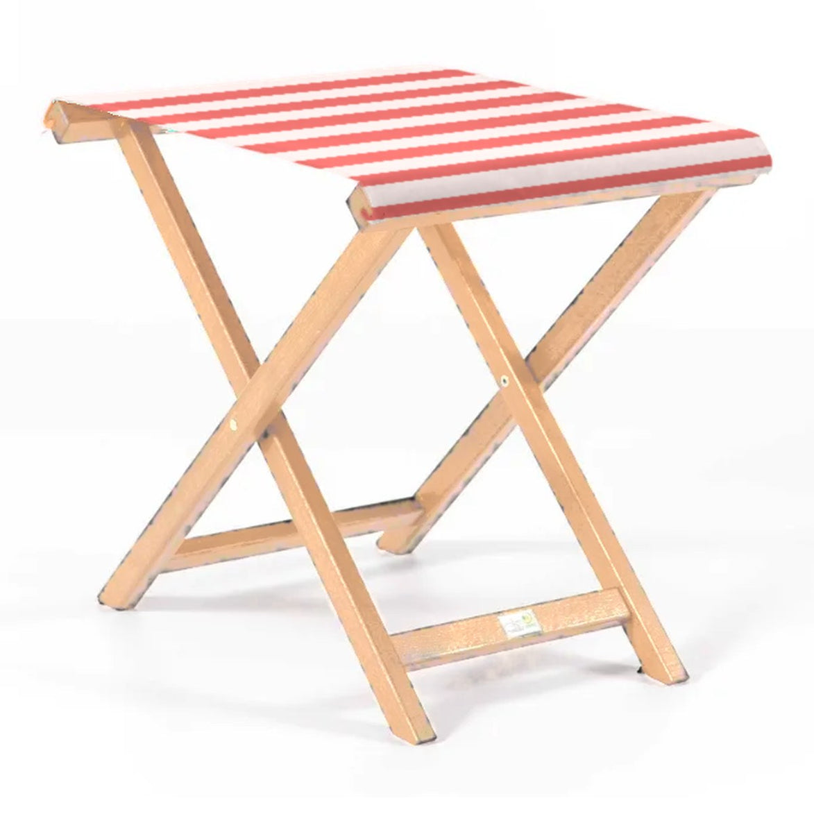 Repose-pieds Biarritz — vernis naturel, toile Rayé blanc rouge 028