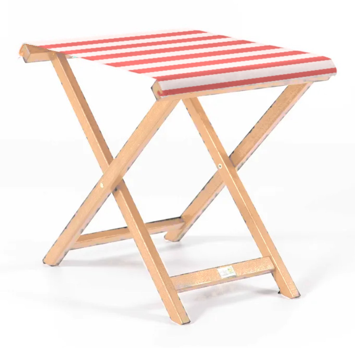 Repose-pieds Biarritz — vernis naturel, toile Rayé blanc rouge 028