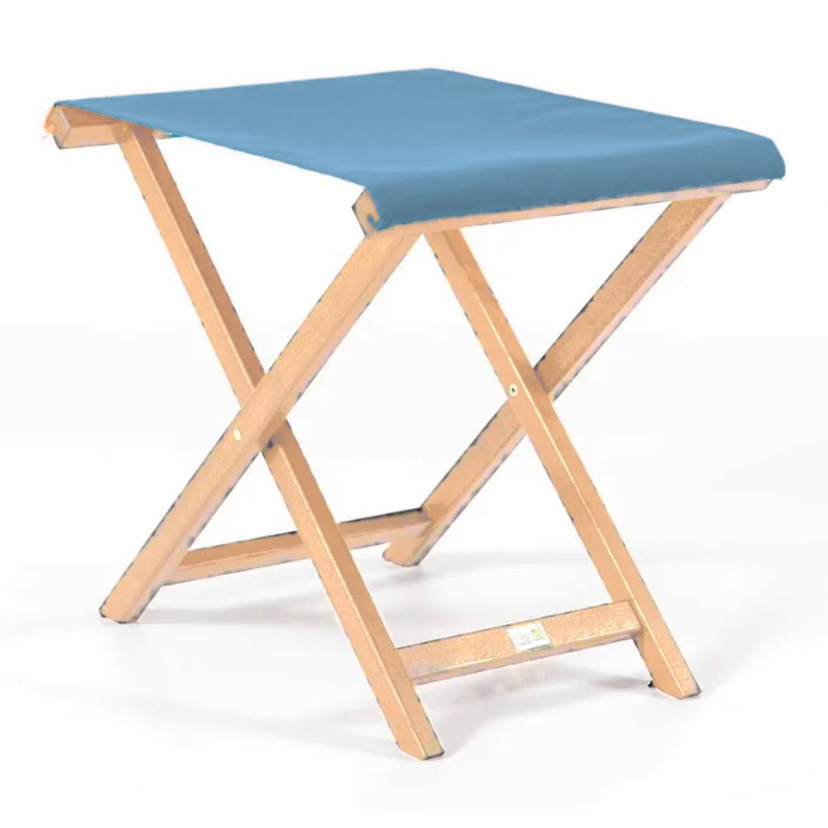 Repose-pieds Biarritz — vernis naturel, toile Bleu ciel 083