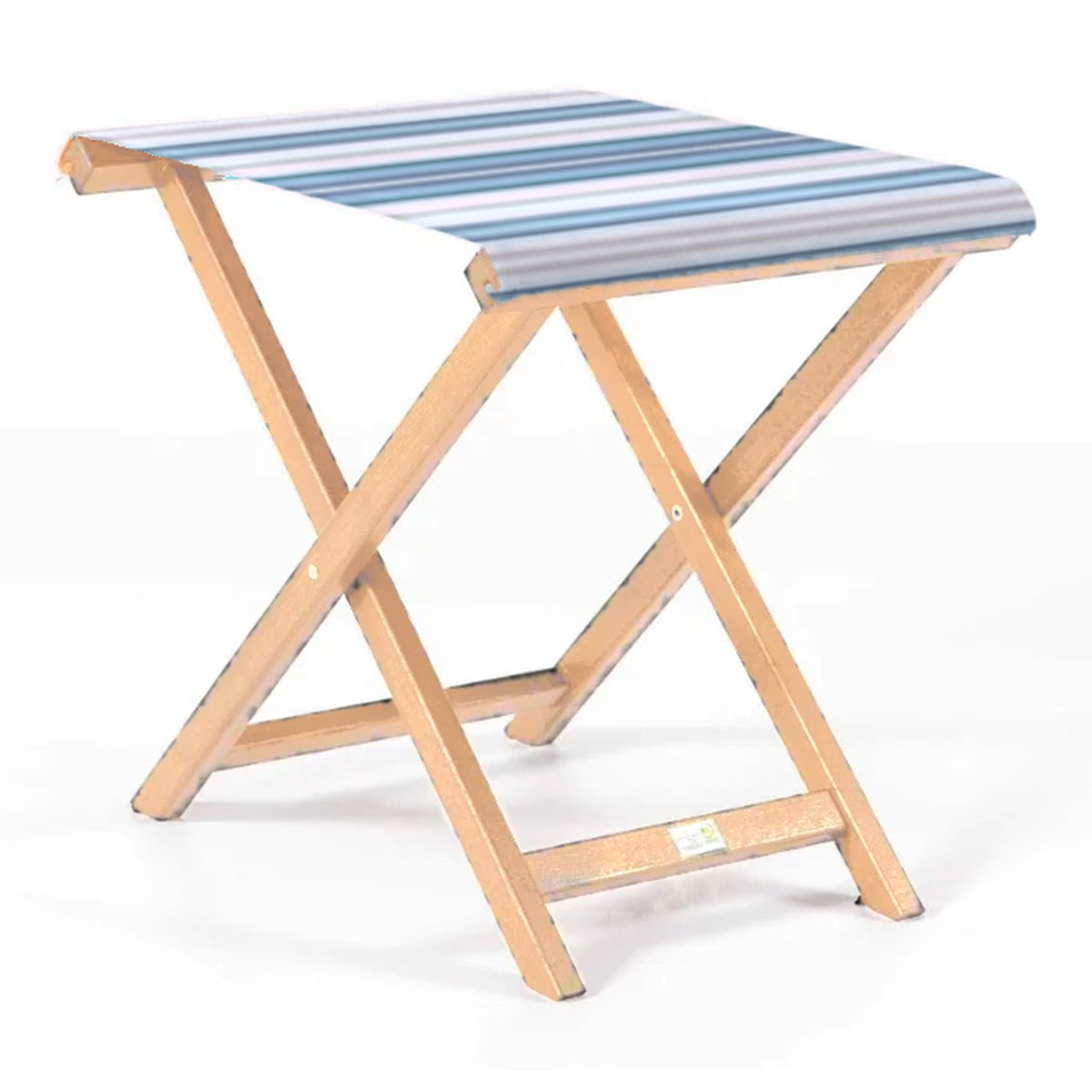 Repose-pieds Biarritz — vernis naturel, toile Rayé multicolore bleu 153