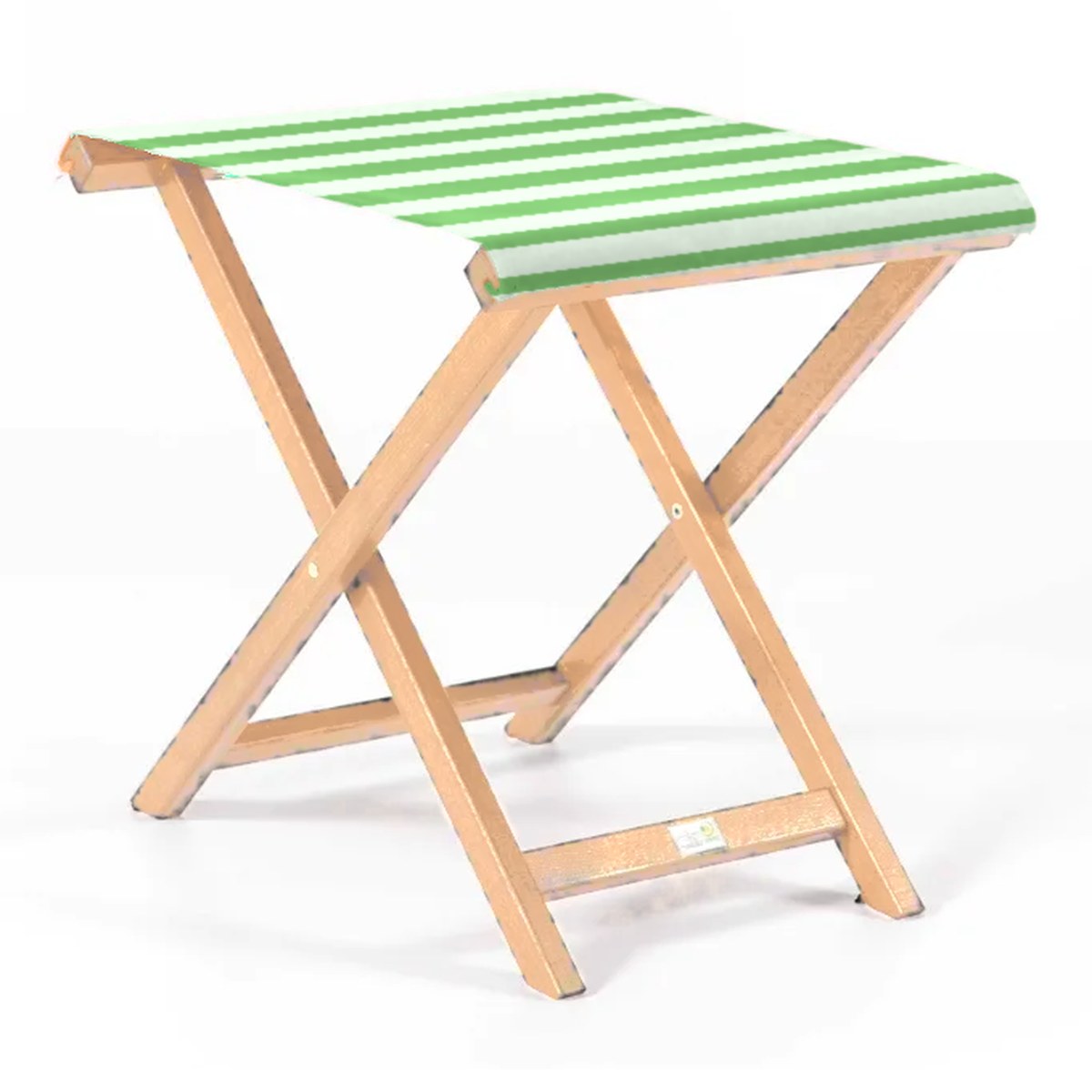 Repose-pieds Biarritz — vernis naturel, toile Rayé blanc vert 569