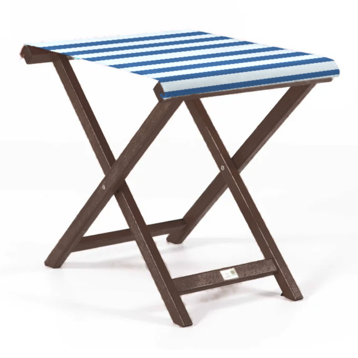 Repose-pieds Biarritz — vernis noyer, toile Rayé blanc bleu 012
