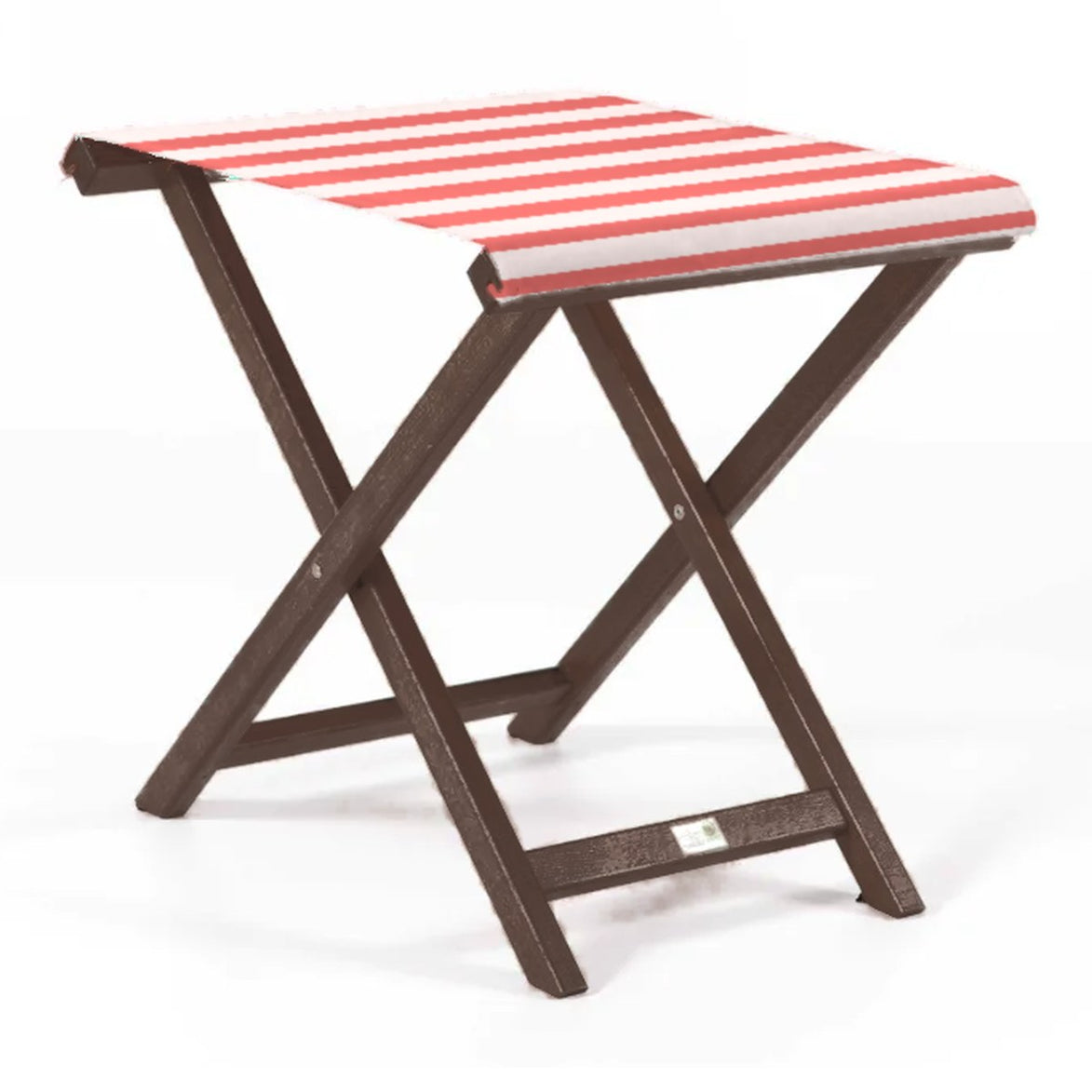Repose-pieds Biarritz — vernis noyer, toile Rayé blanc rouge 028