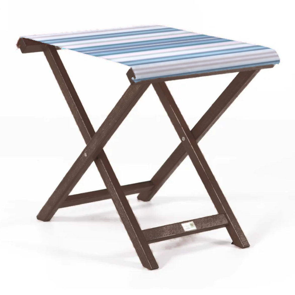 Repose-pieds Biarritz — vernis noyer, toile Rayé multicolore bleu 153