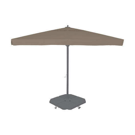 Parasol Rio 400 x 400 cm Ezpeleta, structure anthracite, toile taupe, avec volants