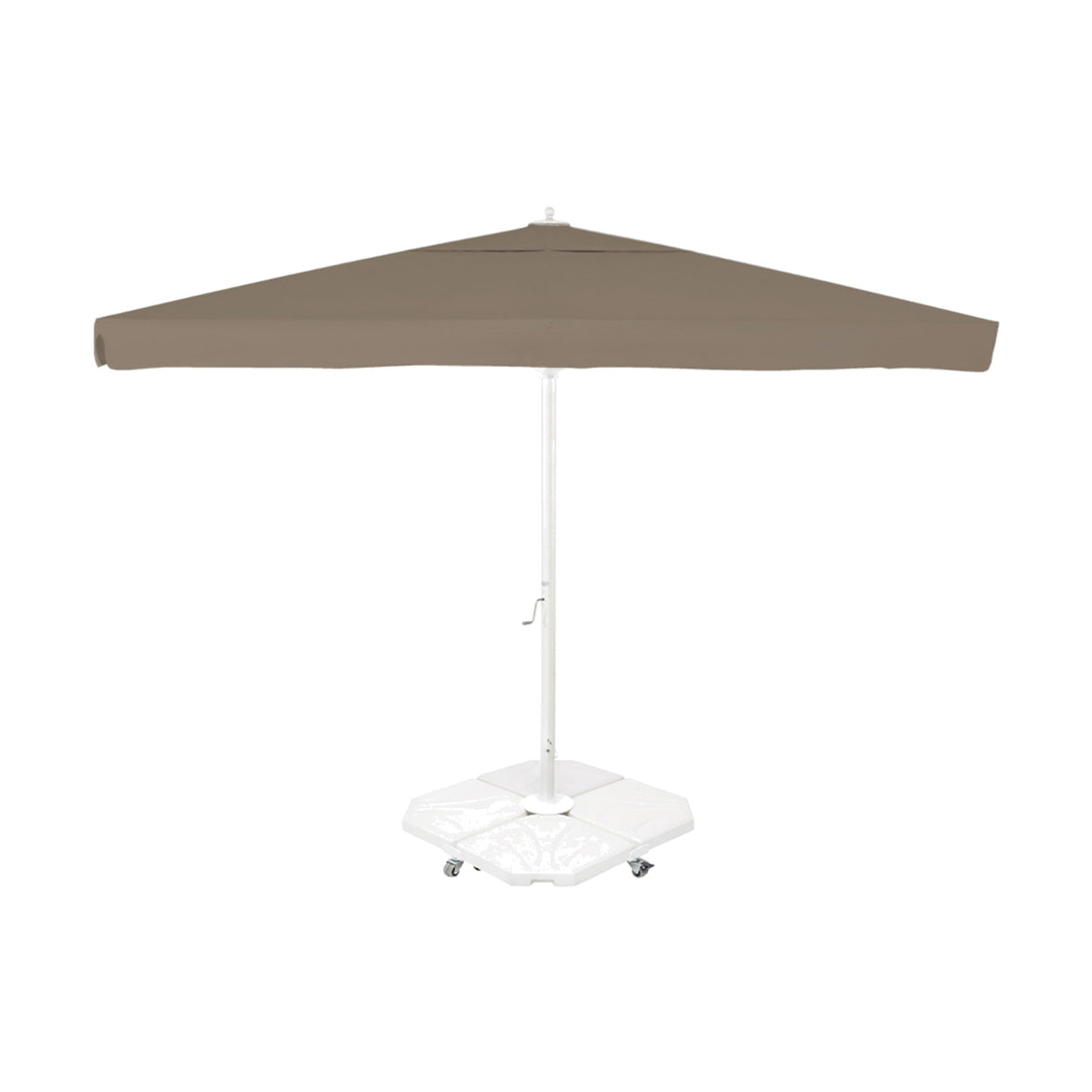 Parasol Rio 400 x 400 cm Ezpeleta, structure blanche, toile taupe, avec volants