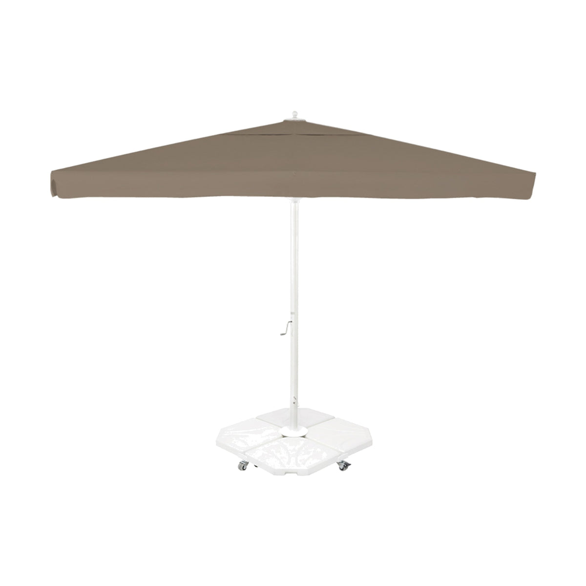 Parasol Rio 400 x 400 cm Ezpeleta, structure blanche, toile taupe, avec volants
