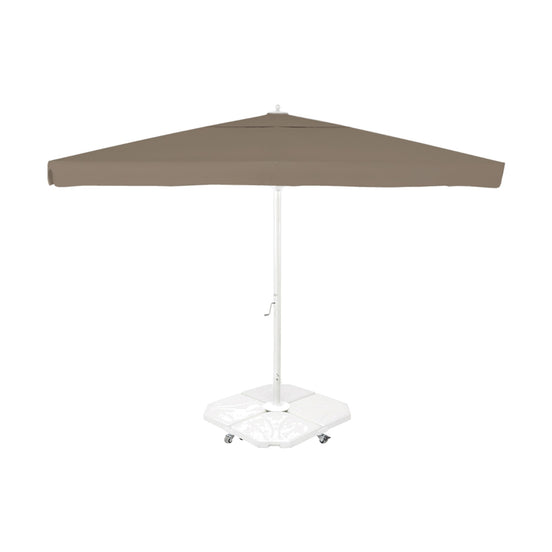 Parasol Rio 400 x 400 cm Ezpeleta, structure blanche, toile taupe, avec volants